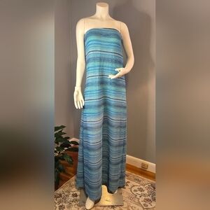 Sandiva Multi-Blue Striped Stretchy Bandeau Crochet Maxi Dress Coverup - Size L